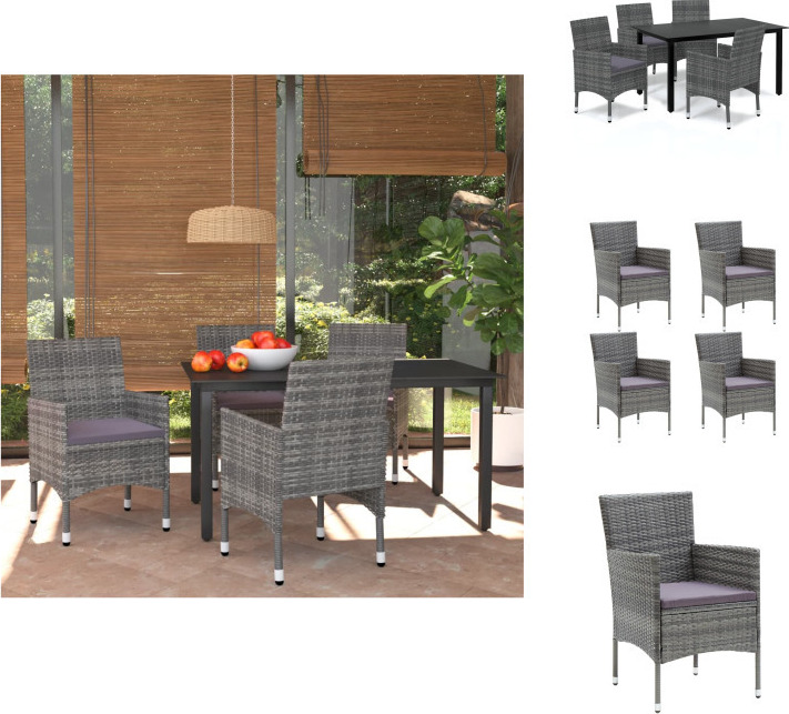 vidaXL 5-dielny záhradný jedálenský set s vankúšmi polyratan sivý - Záhradný nábytok sety