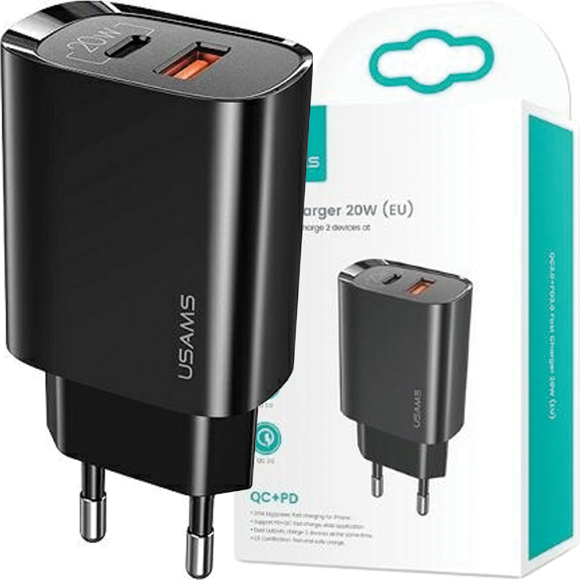 Usams phone charger 1xU SB-C+1xUSB T35 20W PD3.