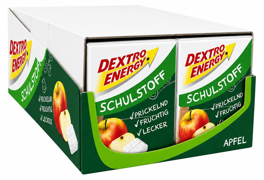 Dextro Energy Schulstoff Apfel, Traubenzucker mit Apfelgeschmack, 12x 50g