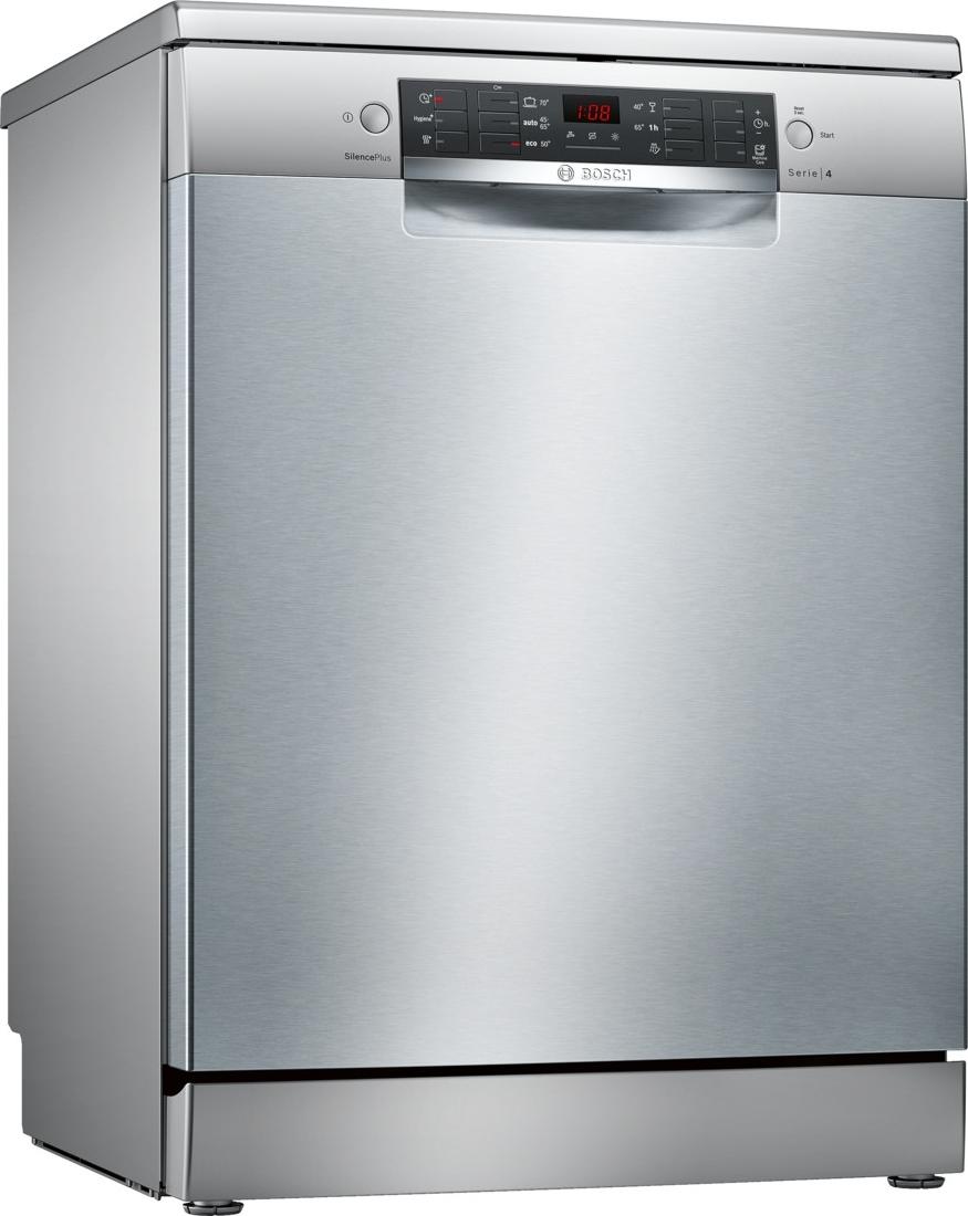 Bosch Serie 4 SMS46KI01E, Freistehend, Standardgröße (60 cm), Edelstahl, Edelstahl, Tasten, LED