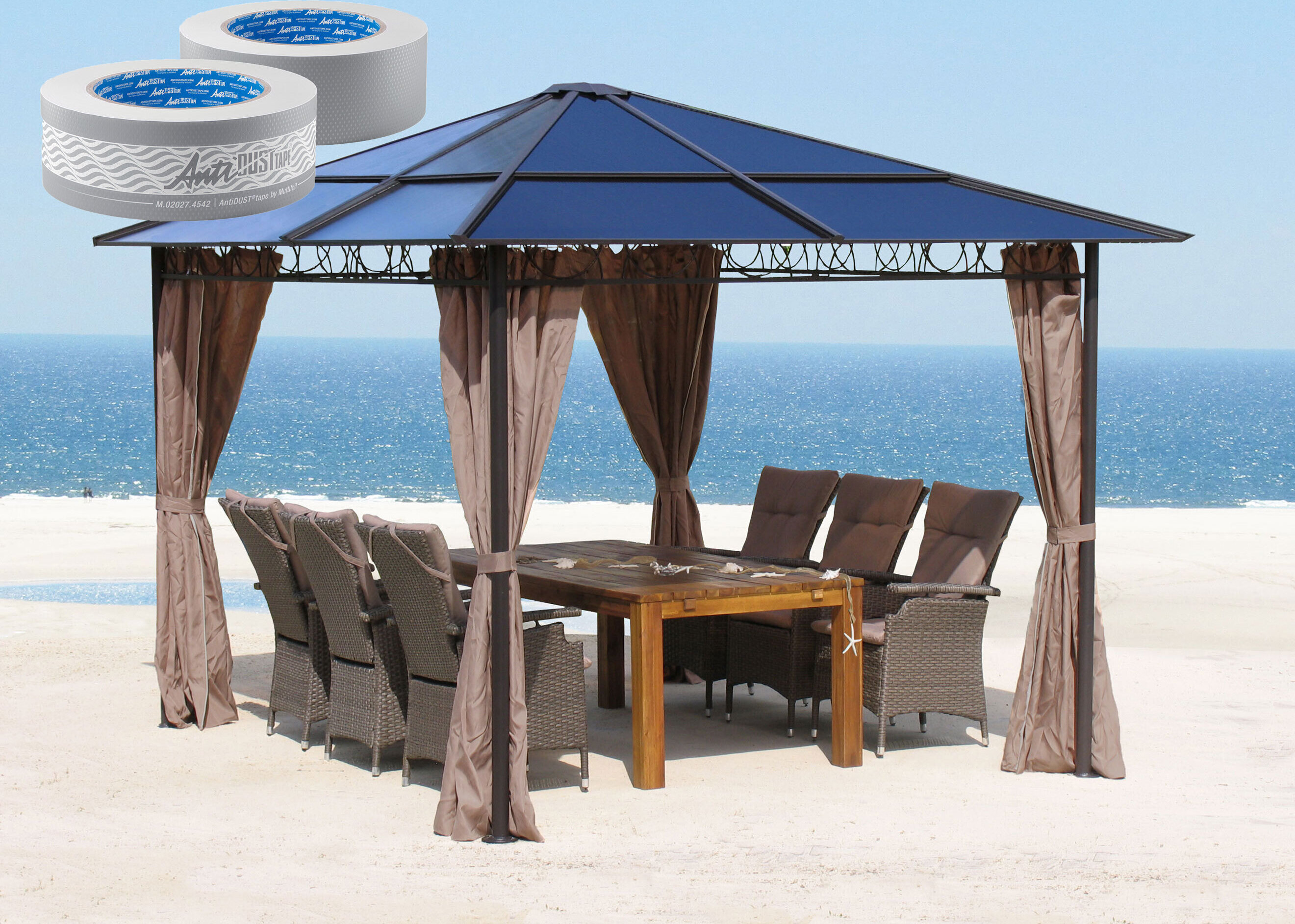 Metall Hardtop Pavillon 3x3m inkl Seitendwandset und Anti Dust Filterband Doppelstegplatten Polycarbonat Garten Dach Partyzelt Pergola