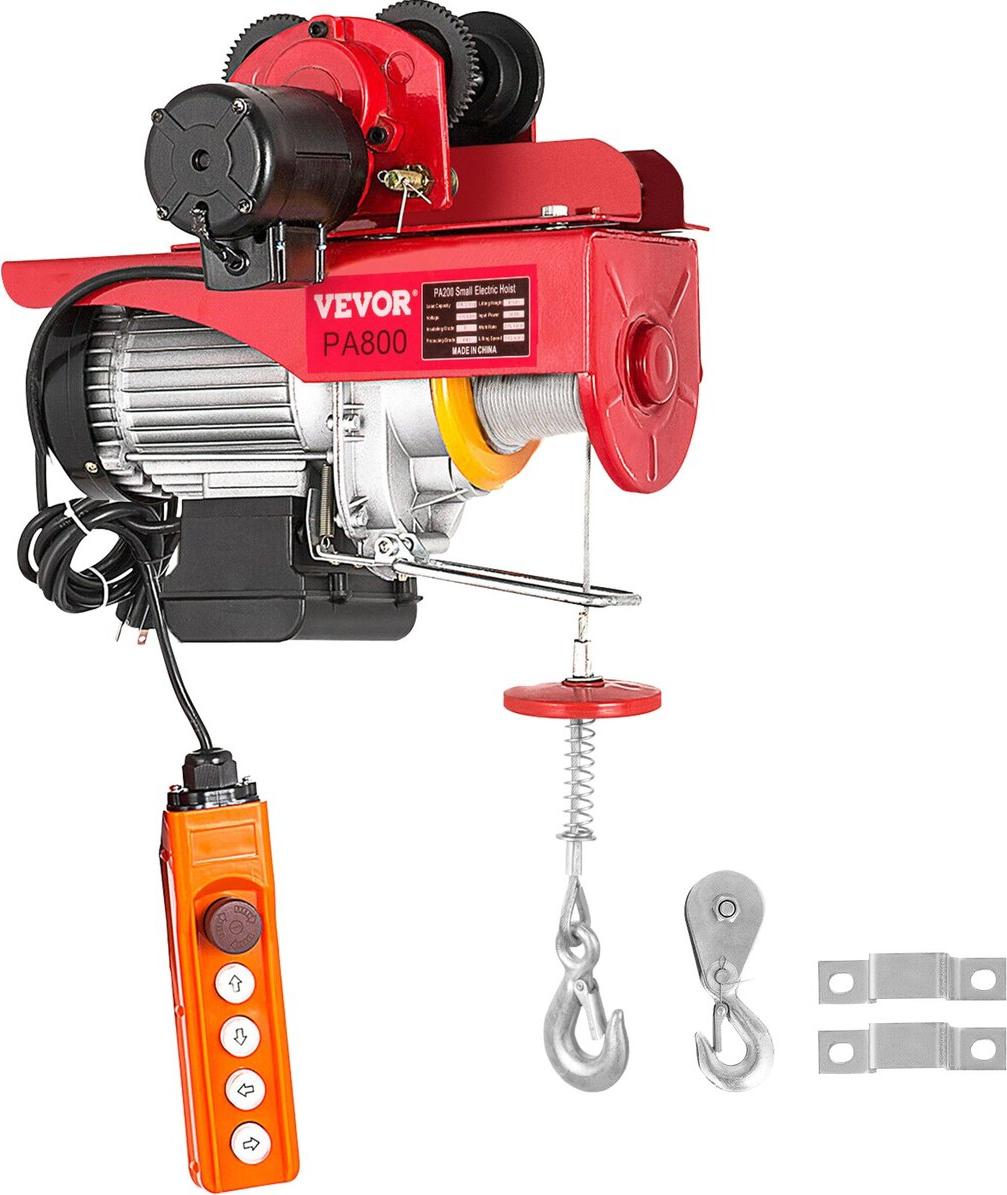 VEVOR 800 kg/1700 lbs Elektrische Laufkatze 1300 W Elektrische Hebevorrichtung Doppelte 12 m/40 ft, Elektrische Hebevorrichtung Elektrischer Gabelstapler Stahlpalettenhalter Hebel Garagenhebevorrichtung