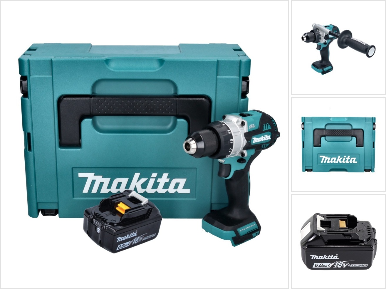 Akumulátorová príklepová vŕtačka Makita DHP 486 G1J 18 V 130 Nm bez kefiek + 1x akumulátor 6,0 Ah + Makpac - bez nabíjačky