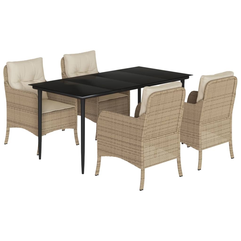 vidaXL 5-tlg. Garten-Essgruppe mit Kissen Beige Poly Rattan 3211965