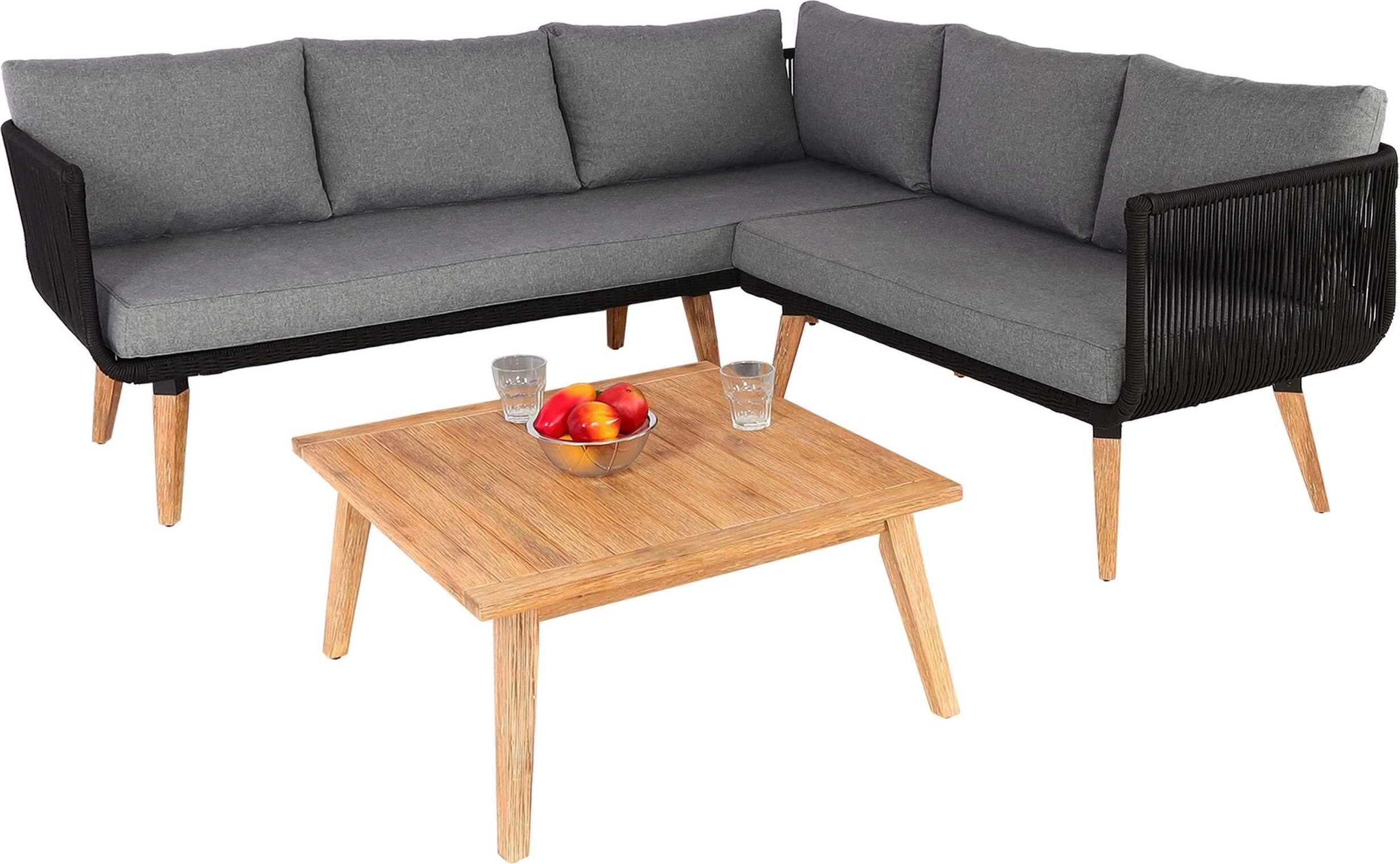 Záhradný set HWC-L30, sedacia súprava lounge set sofa, akáciové drevo s certifikátom MVG ~ čalúnenie tmavosivá