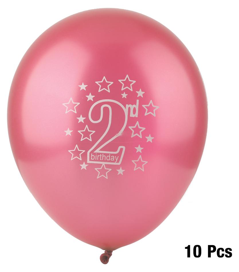 TWO TREES 10 Stück Latexballons mit der Zahl 2, süßes Muster, für Geburtstagsfeiern und Jubiläumsdekoration (Rosa)