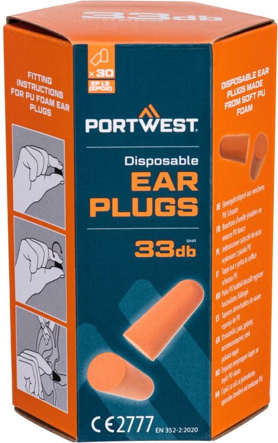 Ušné zátky zPolyuretánpeny (30 párov) – oranžové – Portwest
