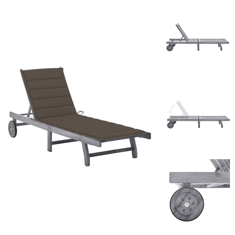 vidaXL Lehátko s vankúšom sivé akáciové masívne drevo - Lehátka