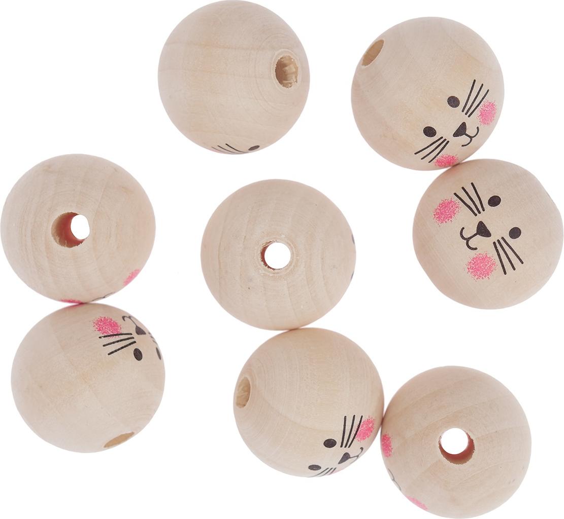 DpCraft Holzperlen Kugeln KATZENGESICHTER 3cm 8St.
