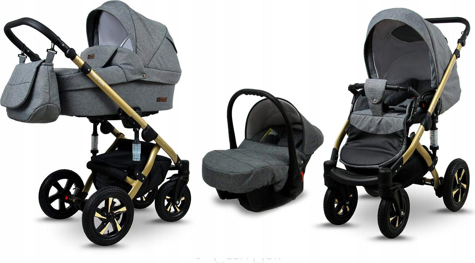 BabyLux Sky Lark | 3in1 Kinderwagen Set | Grey Flex | Kombikinderwagen | Kinderwagenset | Buggy