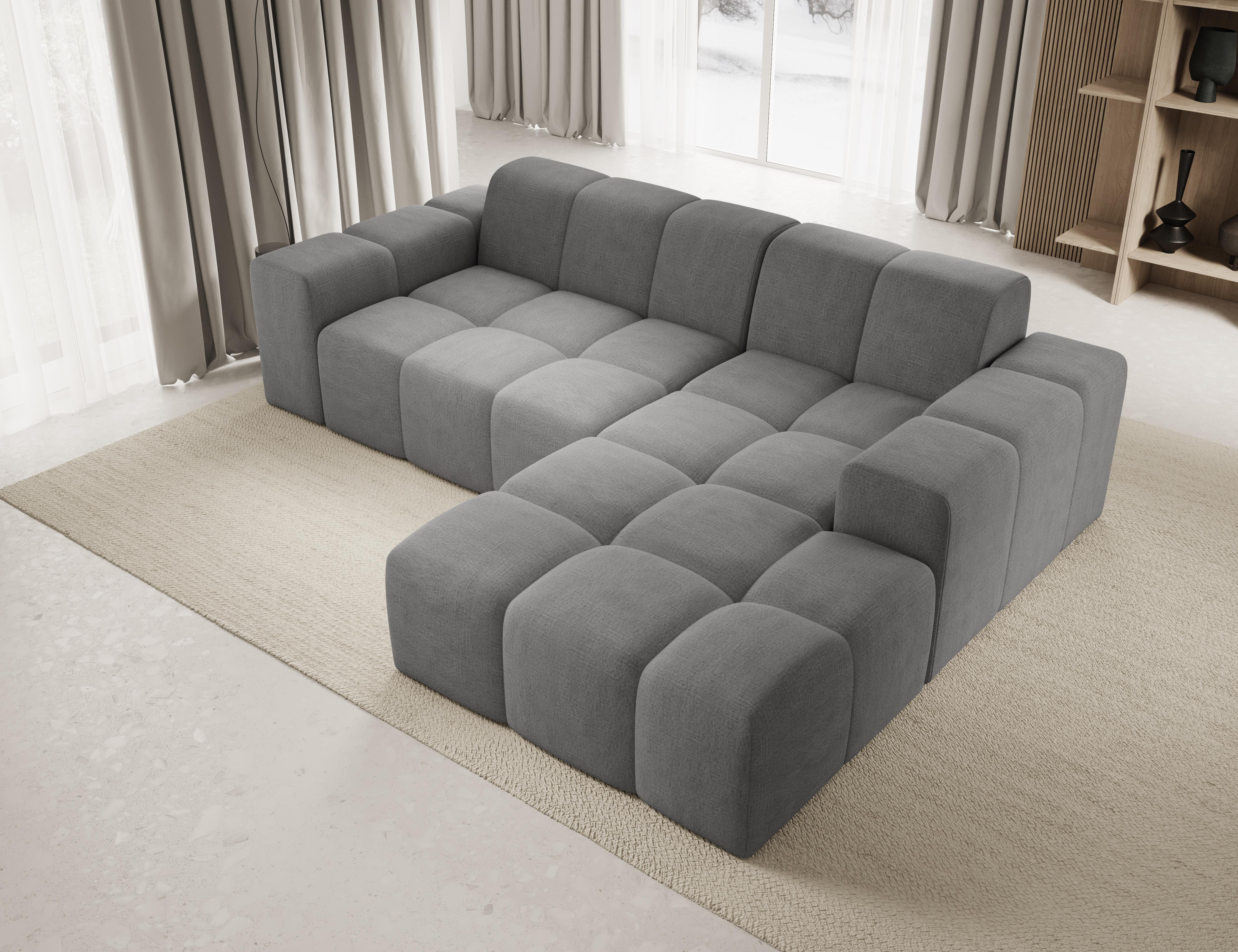 möbelfest Sofa ohne Schlaffuktion, Ecksofa L-Form Veloursstoff, Rechts Sofa, Grau Fogo