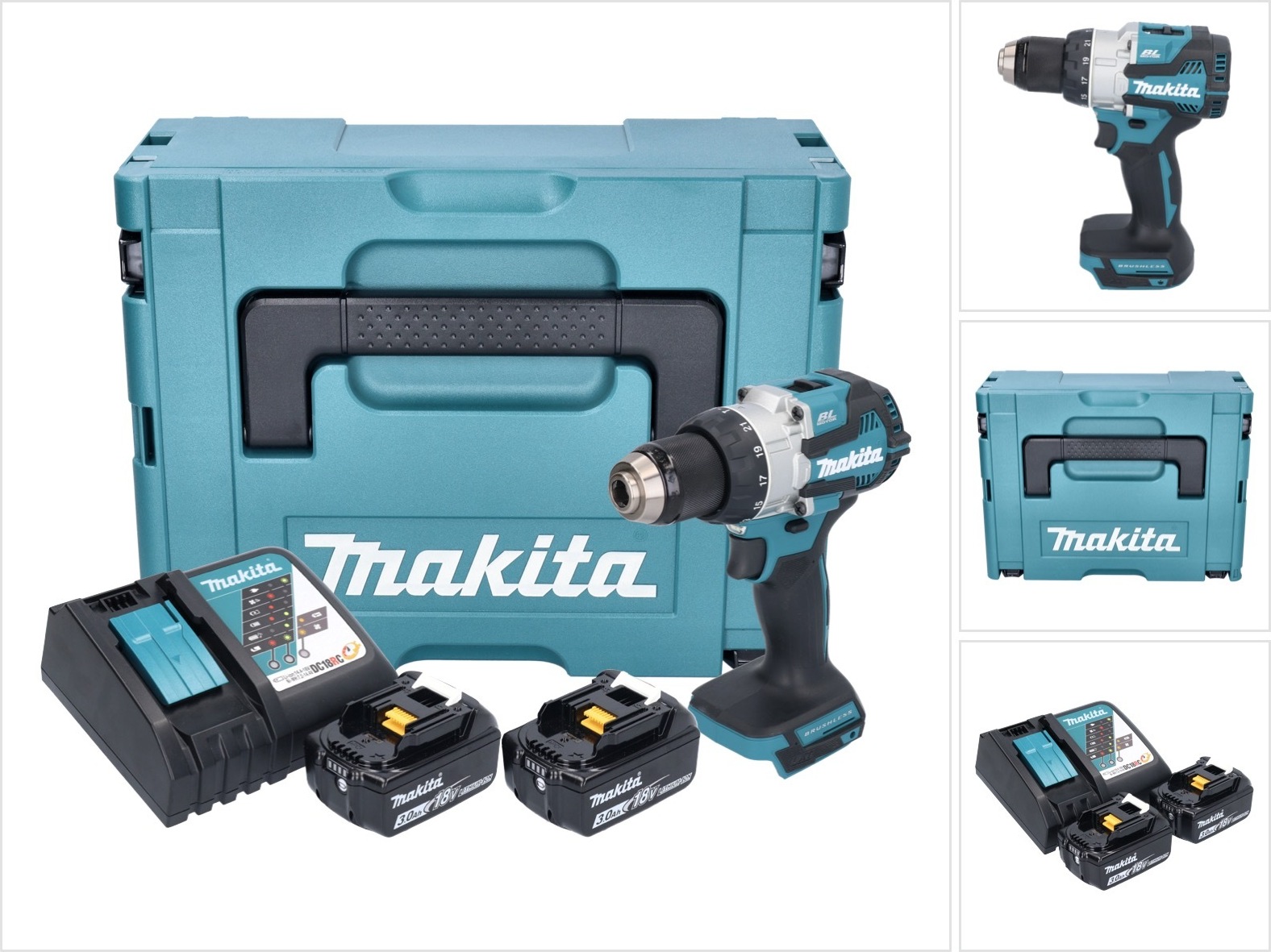 Akumulátorová príklepová vŕtačka Makita DHP 489 RFJ 18 V 73 Nm bez kefiek + 2x akumulátor 3,0 Ah + nabíjačka + Makpac