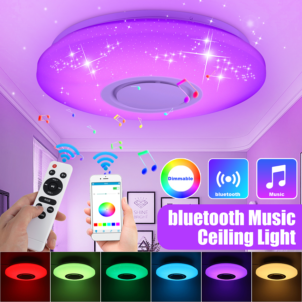 6W RGB LED Bluetooth Musik Deckenleuchte Dimmbare mit Lautsprecher ceiling lamp 