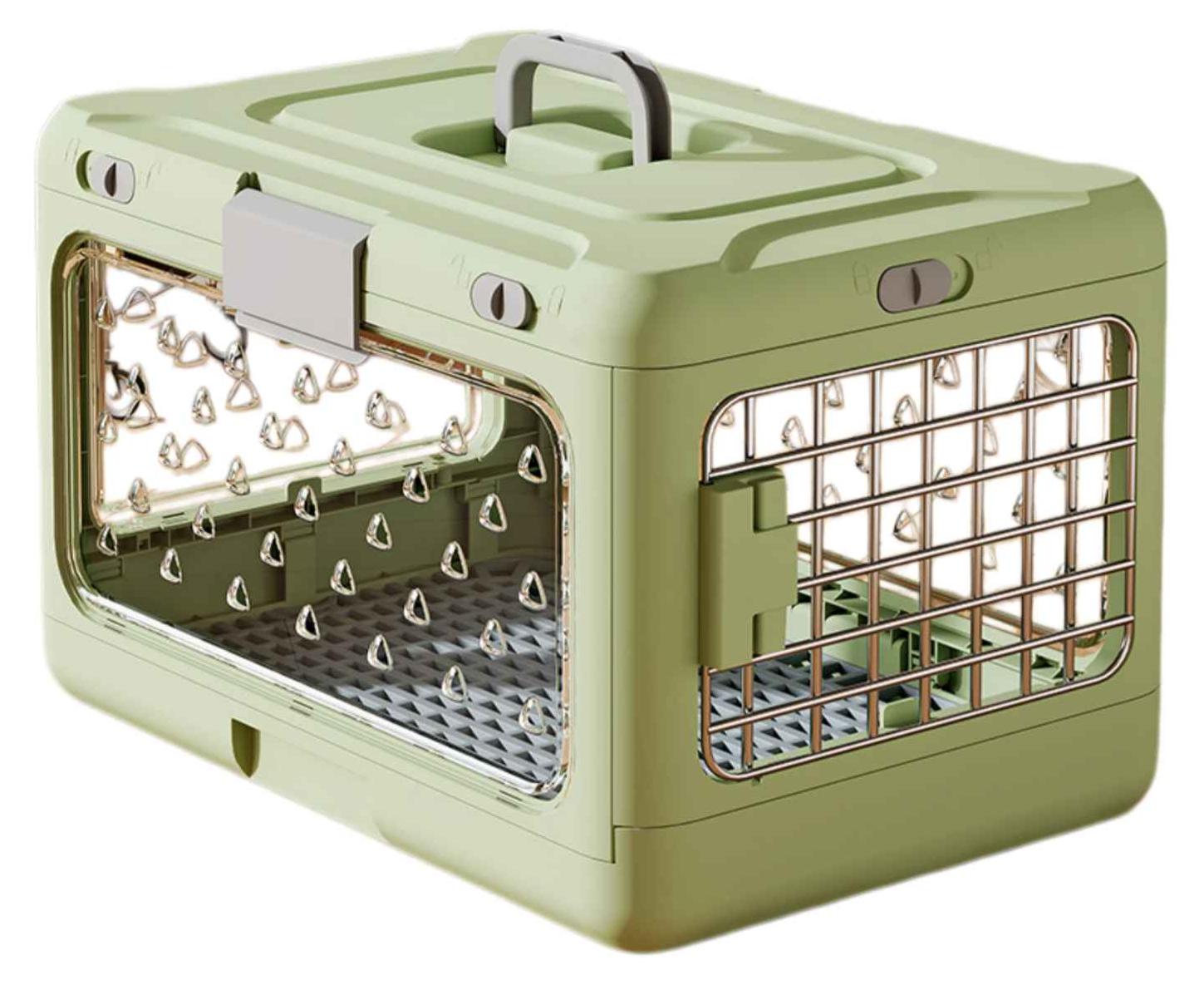 Zimilo Faltbare Haustier-Transportbox für Katze und Hund, Pet Carrier mit transparentem Fenster, Belüftung, Metallgitter und Urinmatte, Grün