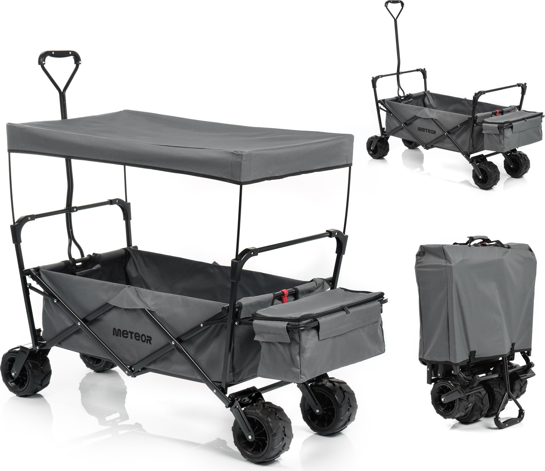 Meteor Transportwagen XR-100, Bollerwagen, Faltwagen, Gartenwagen, Strandwagen, Transportwagen mit Schutzdach, Einkaufswagen, Grau 16910
