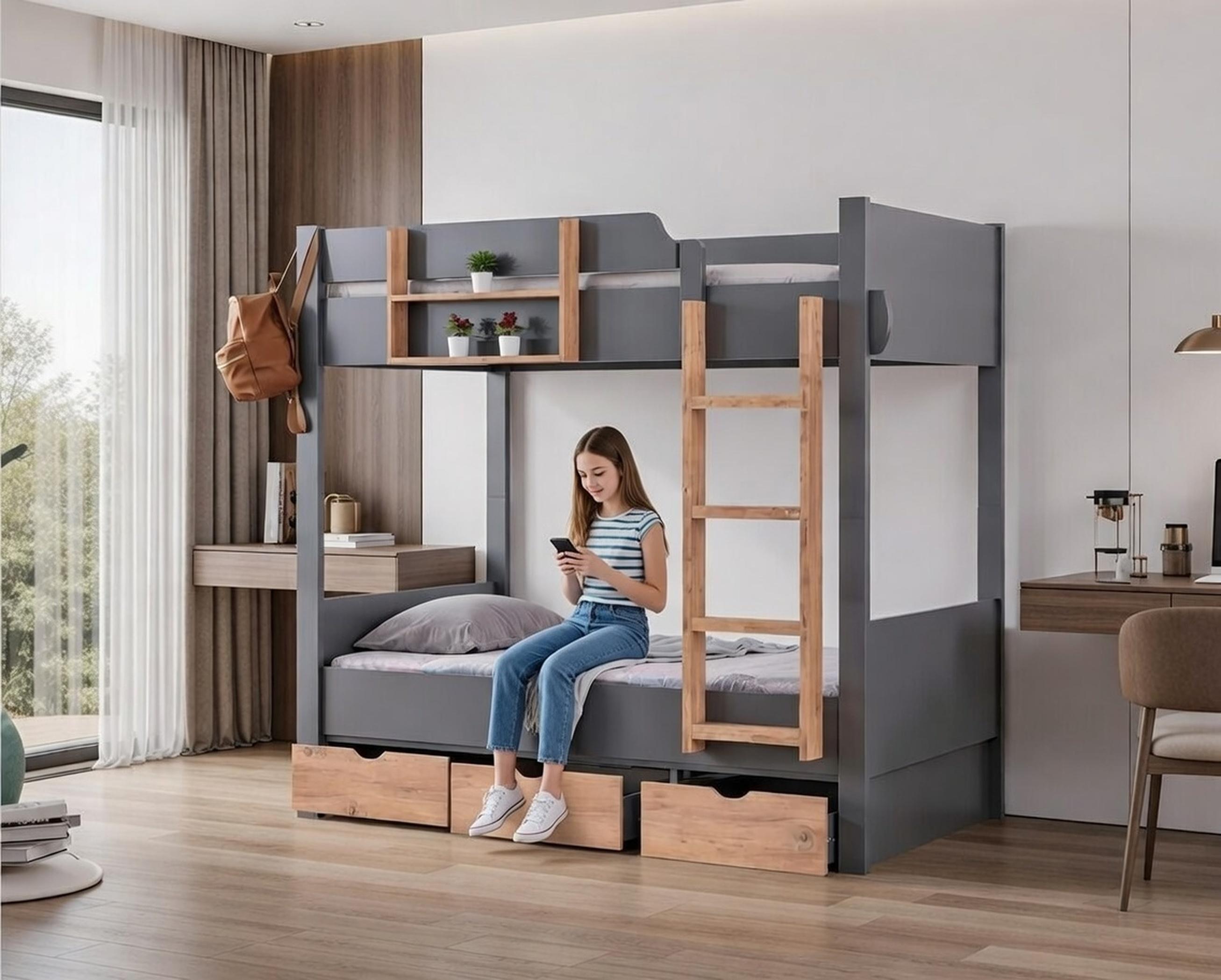 Stilvolles Etagenbett für Kinderzimmer mit zusätzlichem Stauraum