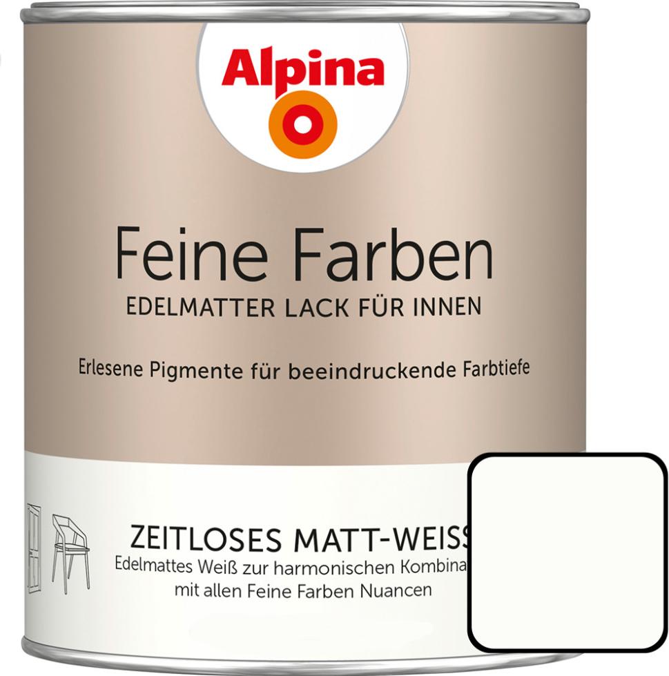 Alpina Feine Farben Lack Zeitloses Matt-Weiss 750 ml 984116