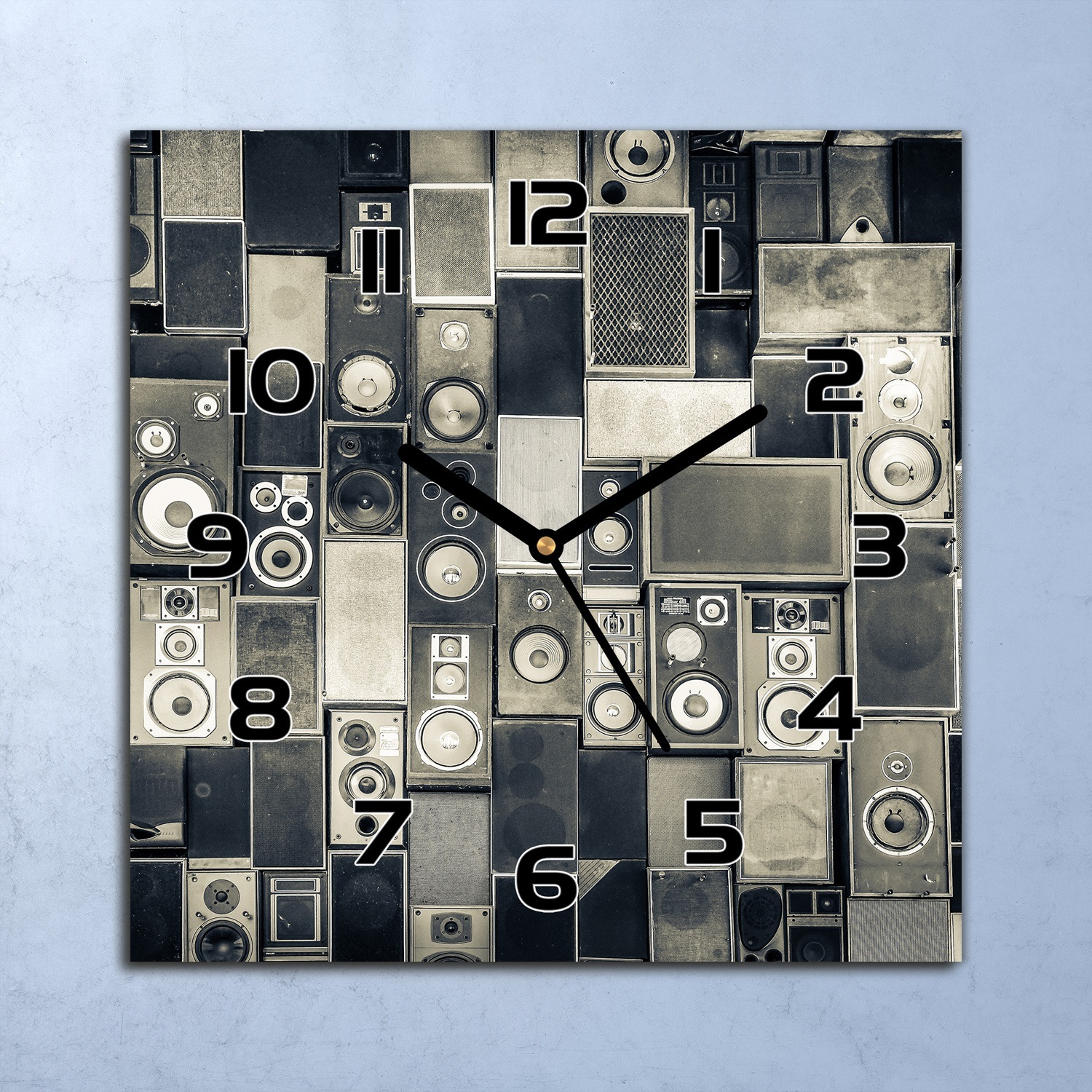 coloray Wanduhr Echt-Glas-Küchenuhr Kassettenrecorder Quarz Lautlos 30x30 Deko Bilder zsk-black-30x30-Retroll-56