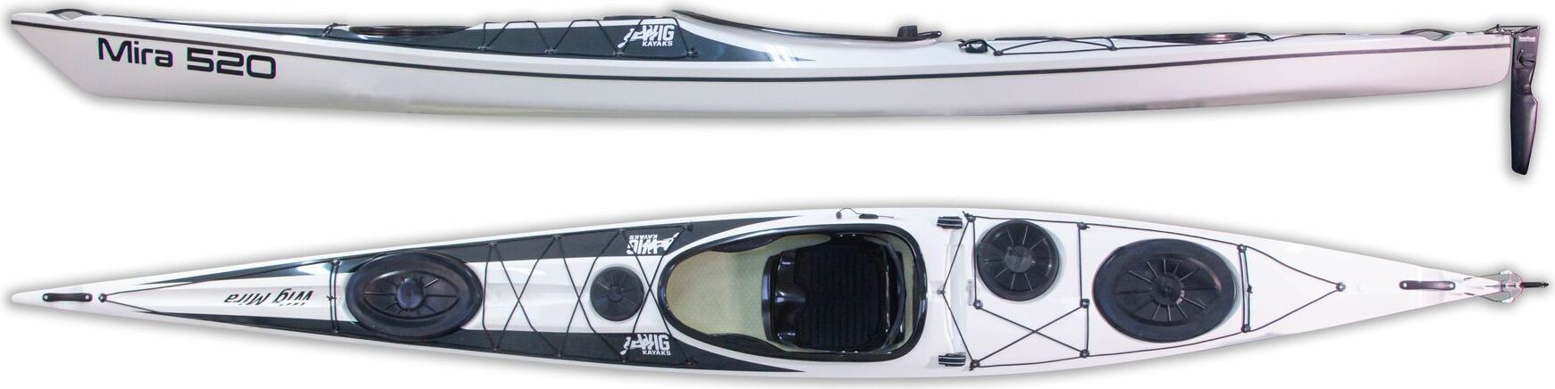 WIG Kayaks WIG Mira 520 Tourenkajak Seekajak Kajak Diolen Polyamid Einerkajak solo kayak Zubehör:Mit Ruder,WIG Farben:schwarz/weiß,WIG Material:Diolen/Polyamid