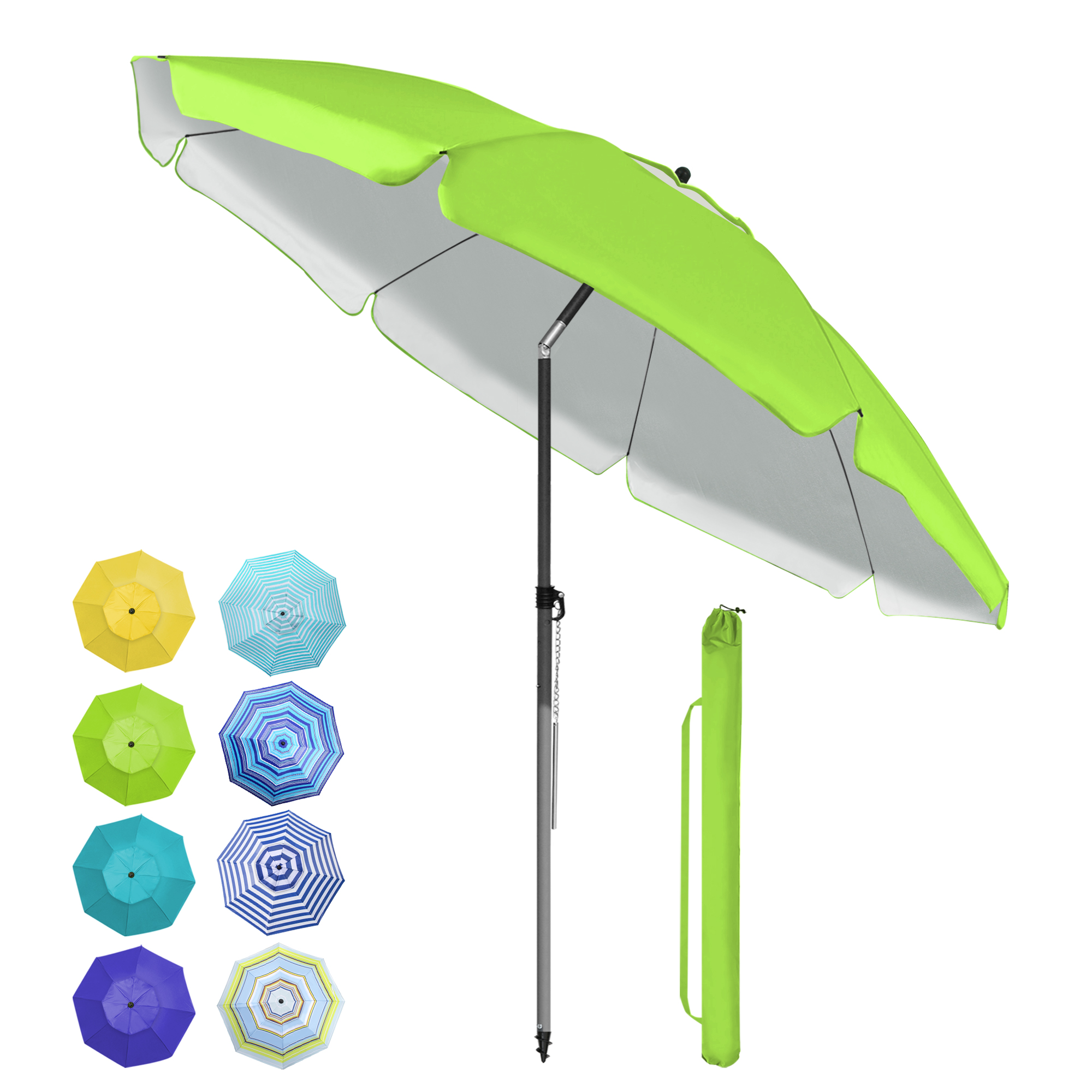 180cm Sonnenschirm Stabil Strandschirm mit Bodenhülse & Schutzhülle für  Balkon Garten & Terrasse Neigungswinkel und Höhe