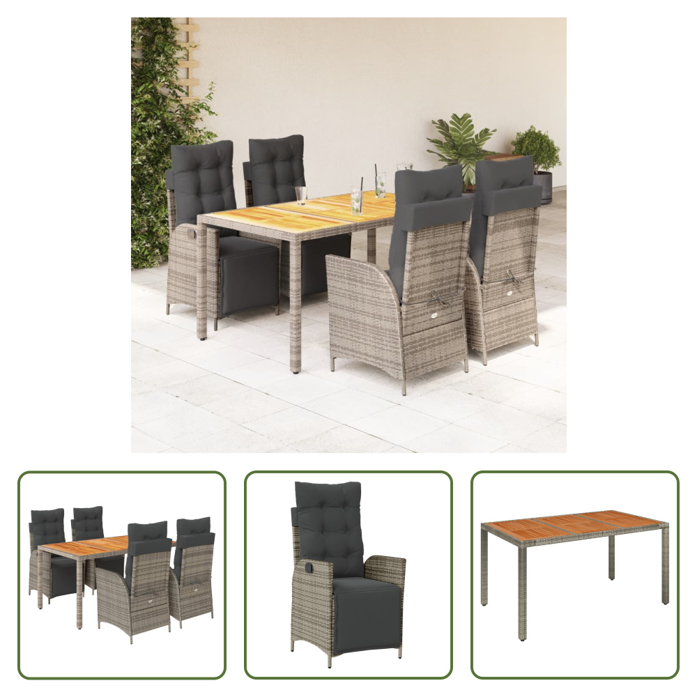 The Living Store 5-dielny záhradný jedálenský set s vankúšmi sivý polyratan