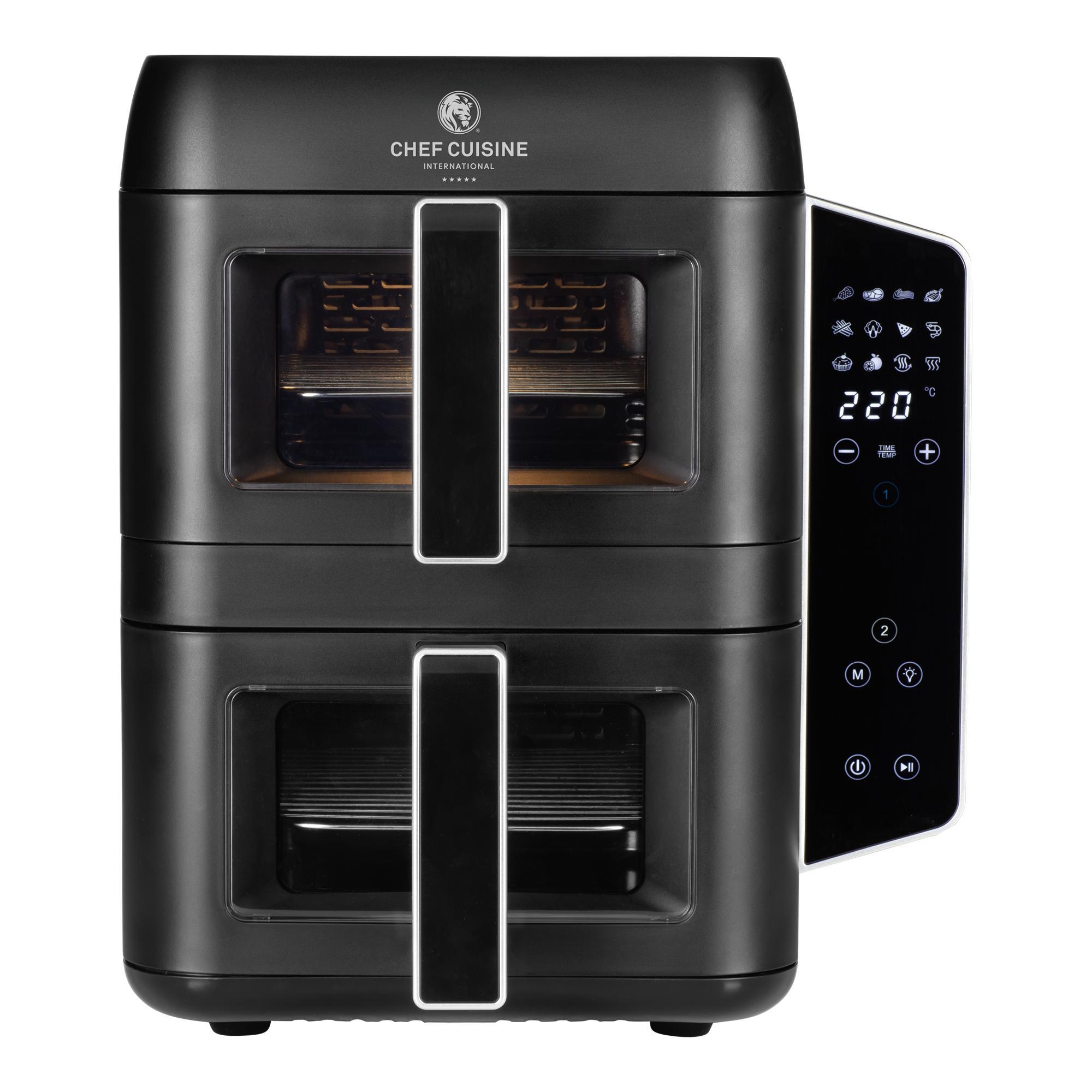 CHEF CUISINE International Air Fryer Dual Zone | Heißluftfritteuse, schwarz, 2.400 W, 2 Schubladen à 4,5 L, individuelle Fertigstellung, Timer 4557-CC
