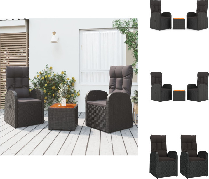 vidaXL 3-dielna záhradná súprava na sedenie z čierneho polyratanu z masívneho dreva akácie - Záhradné nábytkové zostavy