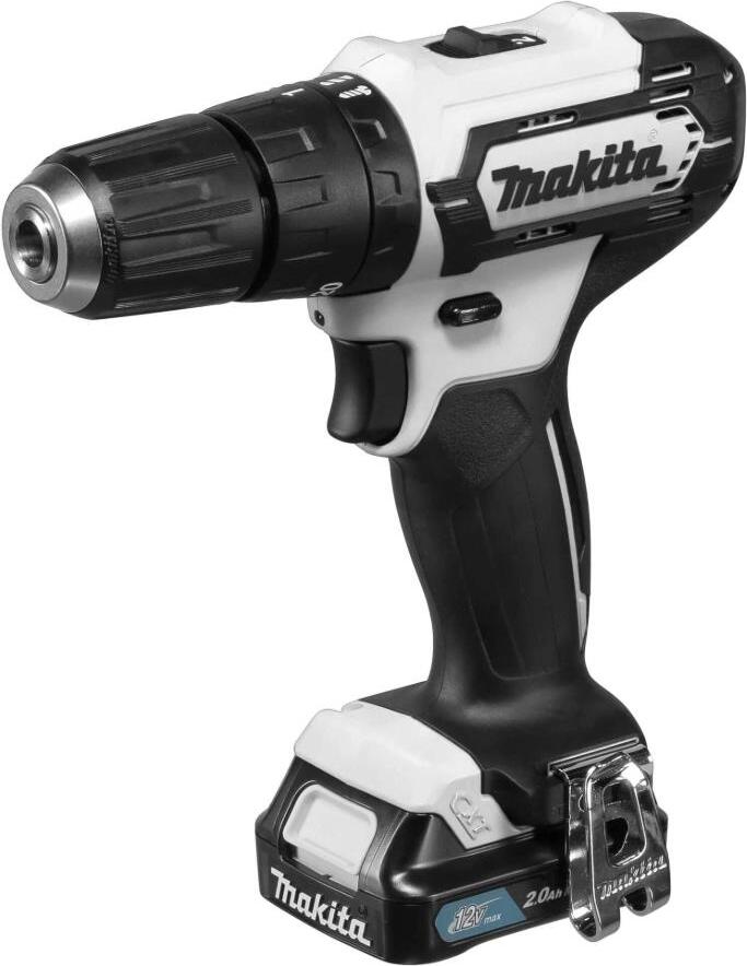 Akumulátorová príklepová vŕtačka Makita 12V max. v bielej farbe / 2,0 Ah, 1 batéria + nabíjačka
