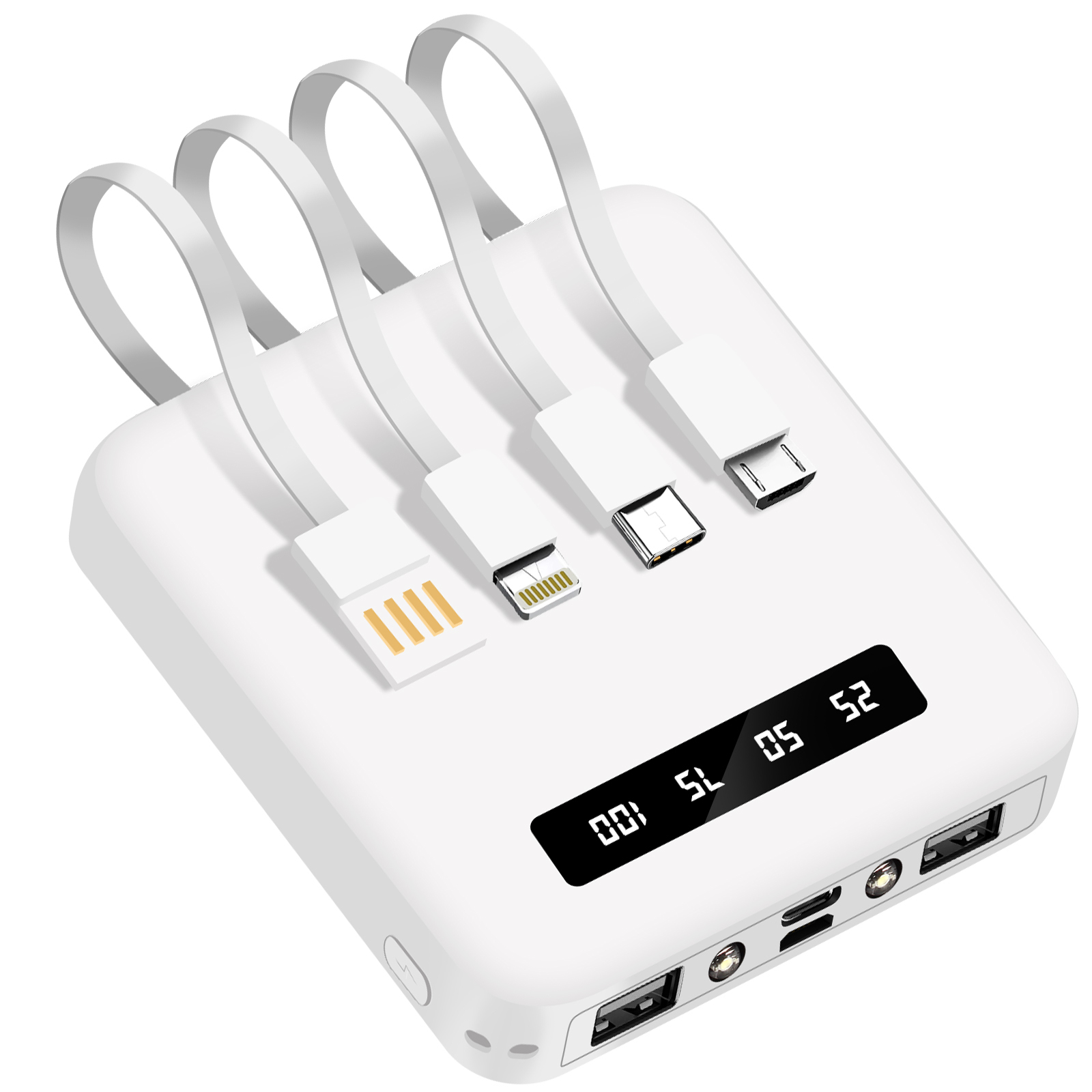 Powerbank mit integriertem USB-C / Micro-USB / Lightning Kabel, Akashi – Weiß ALTPB10CABWH