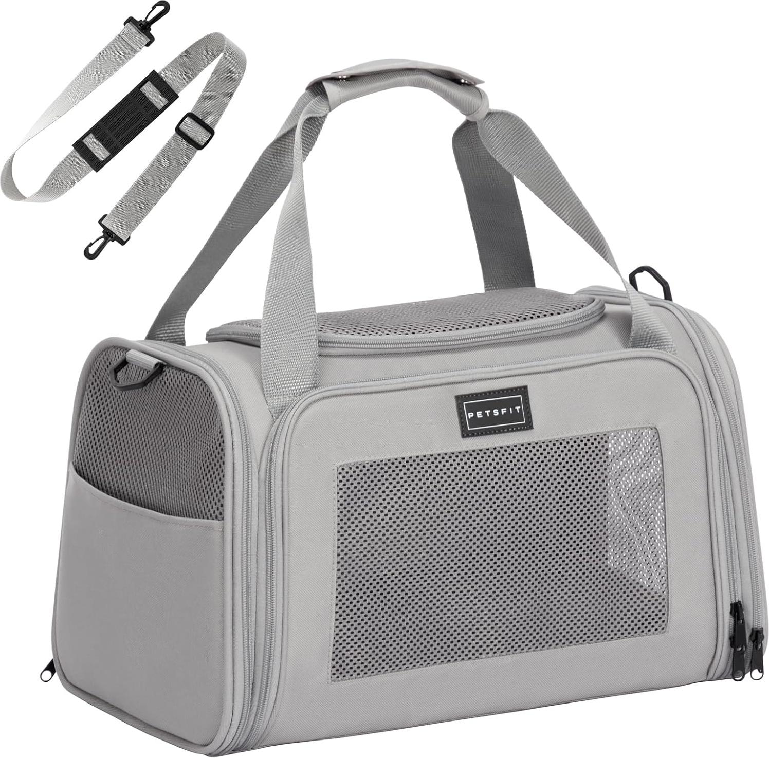 Markenlos Transportbox für Katzen und Hunde, von Fluggesellschaften genehmigt, mit gemütlicher, ausziehbarer Matte, klein und weich für Reisen