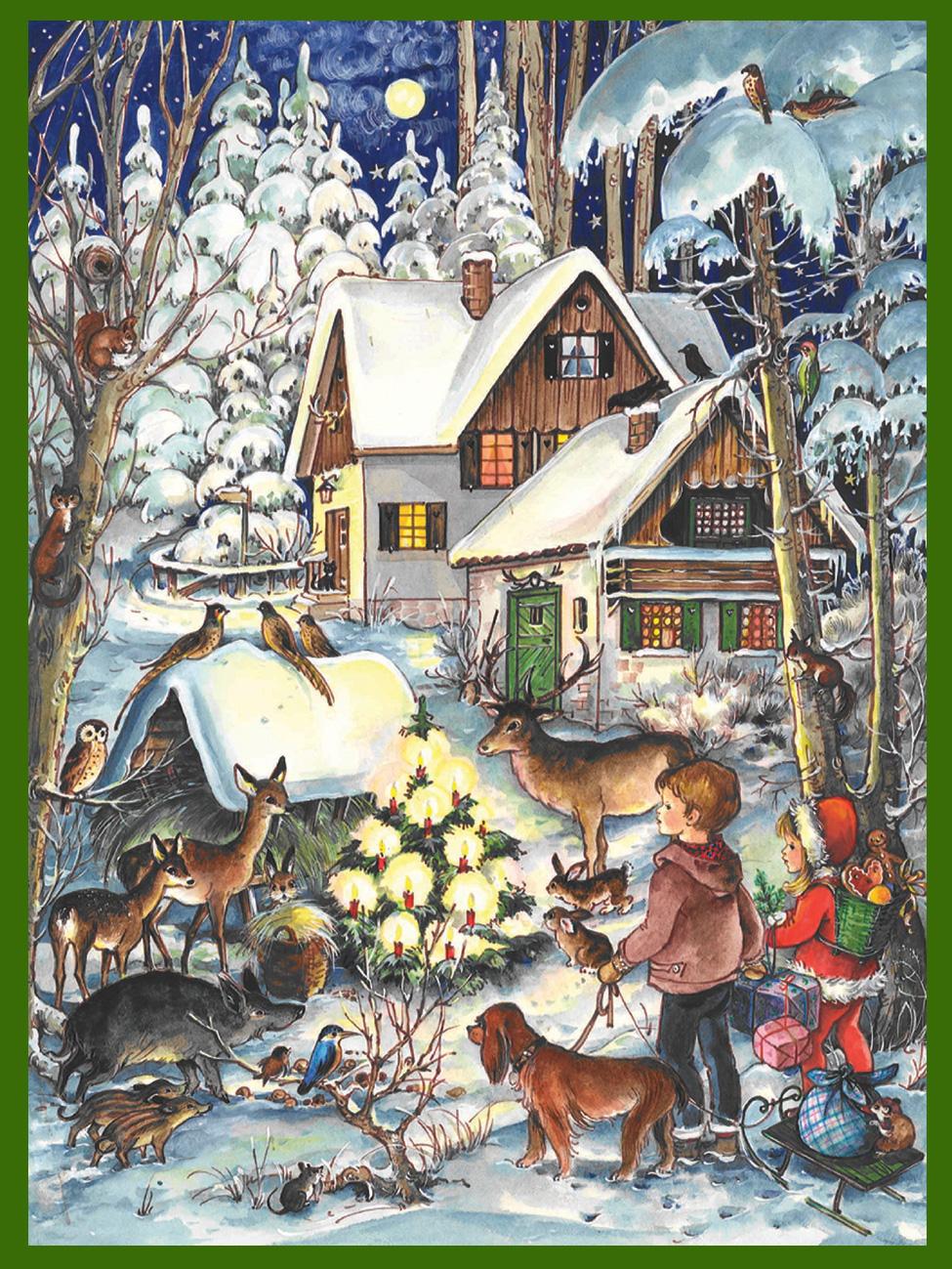 Adventný kalendár A4 Vianoce v lese s nostalgickým motívom