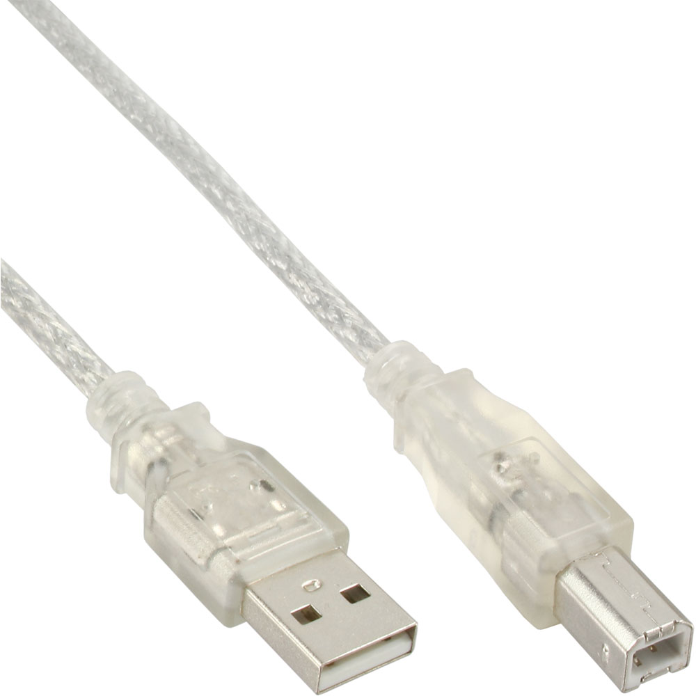 InLine® USB 2.0 Kabel, A an B, transparent, 0,3m, transparent 34503T