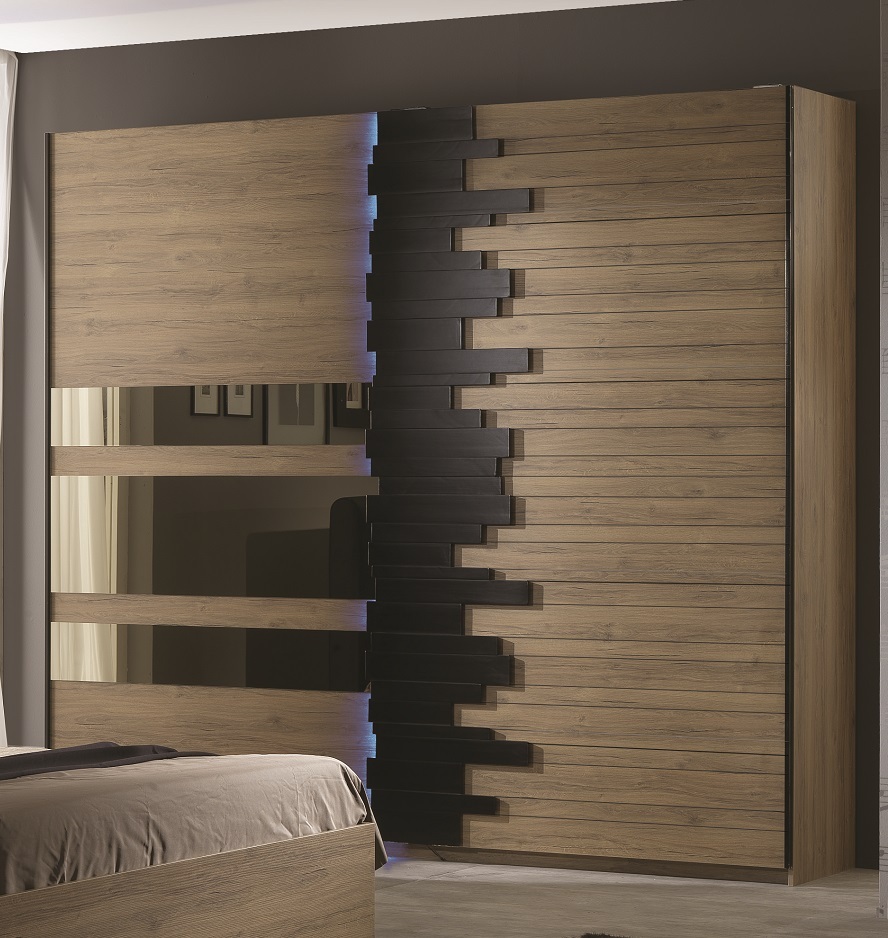 FPM Moderne Schiebetürschrank Moxart 2 trg. in Schwarz / Buche