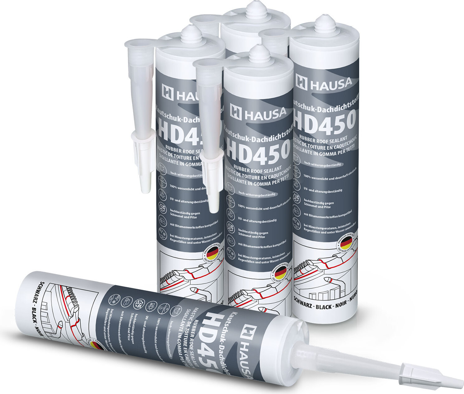 Hausa Kautschuk Dachdichtstoff HD450 Schwarz 5x 300ml