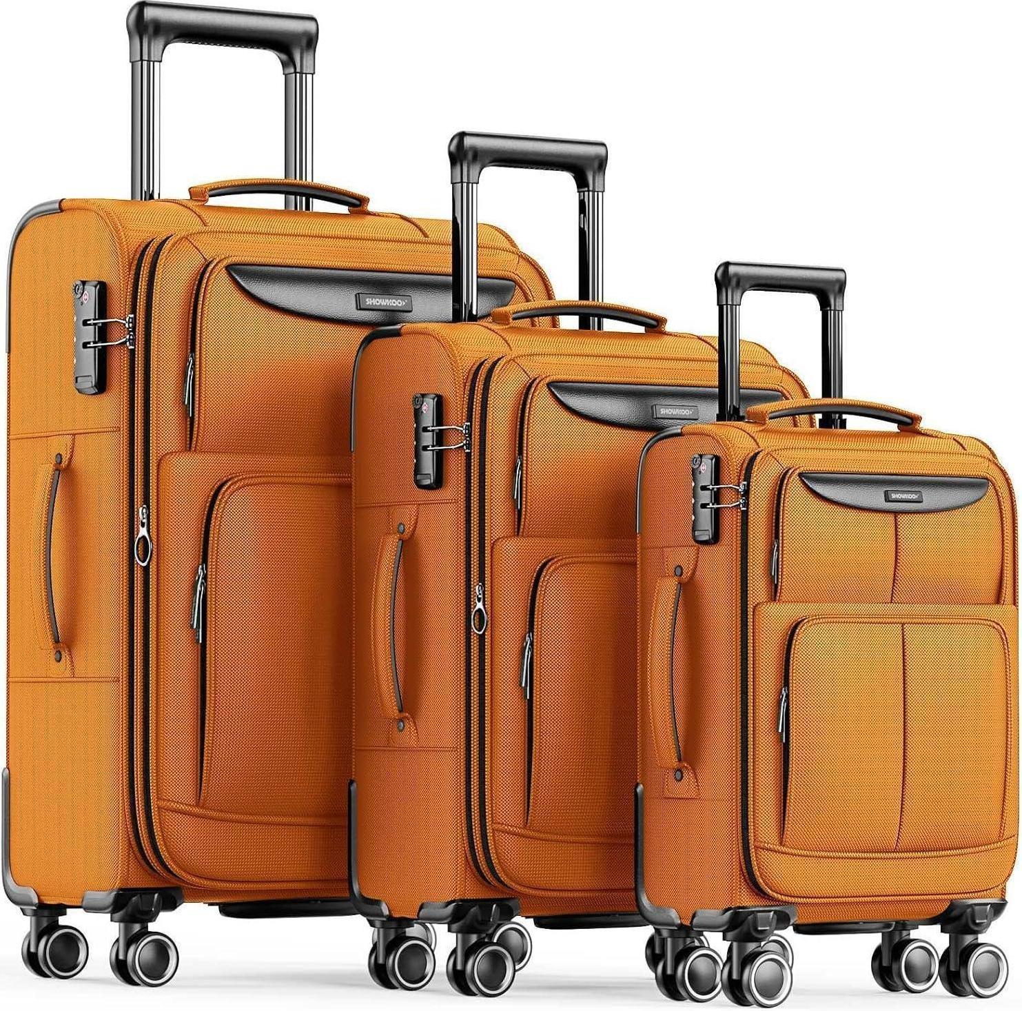 Sonstige SHOWKOO Kofferset 3tlg. Stoffkoffer Weichschale TSA-Schloss 4 Rollen Orange/Sunset Chevron