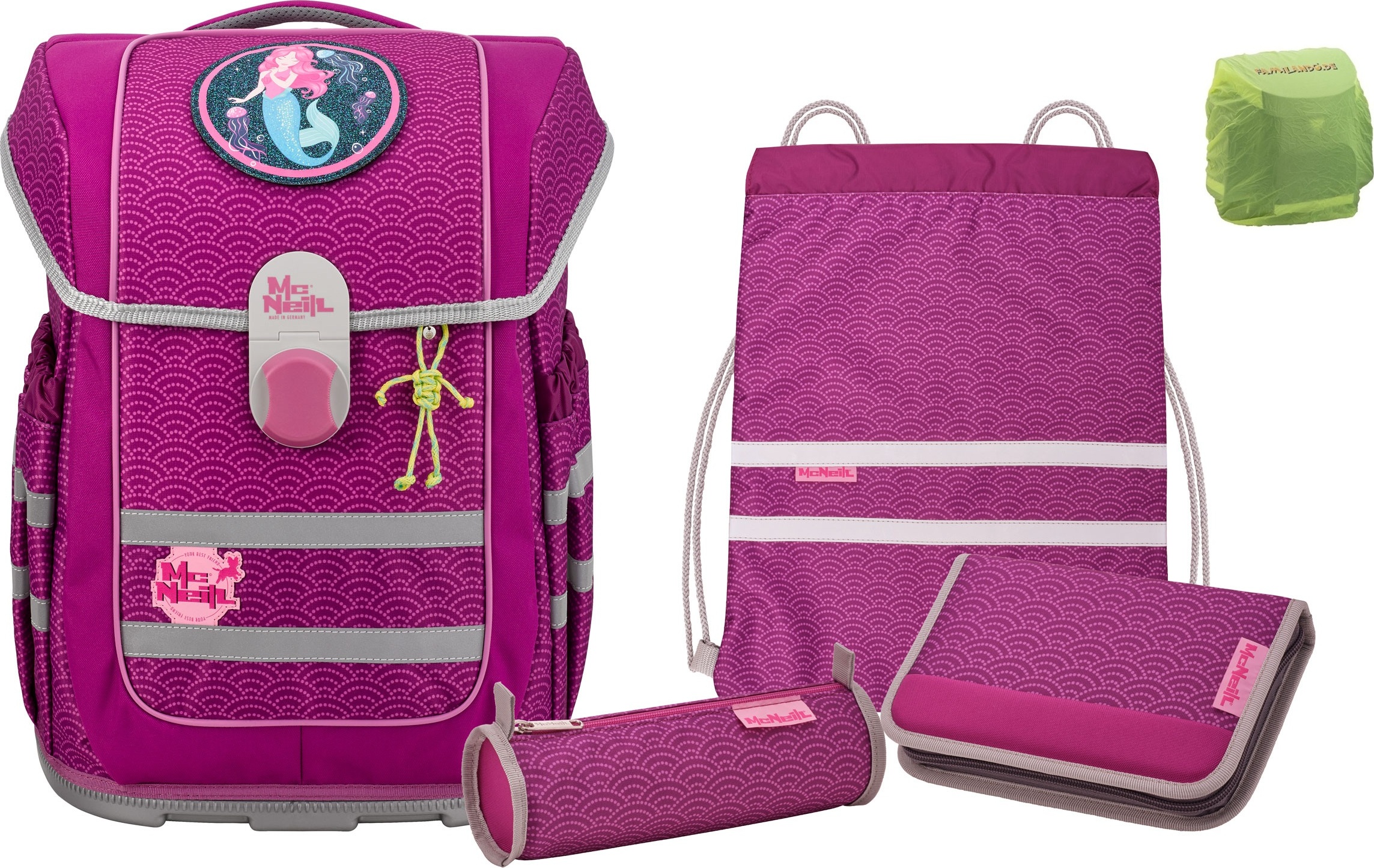 McNeill PUNTOPINK Schulranzen McOcean inkl. Federmappe, Schlamper, Turnbeutel und Motivmagnet