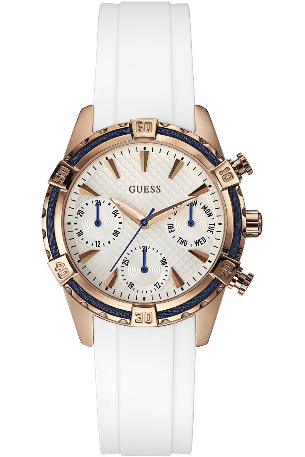 GUESS hodinky dámske silikónové hodinky s dátumom biele rosé modré
