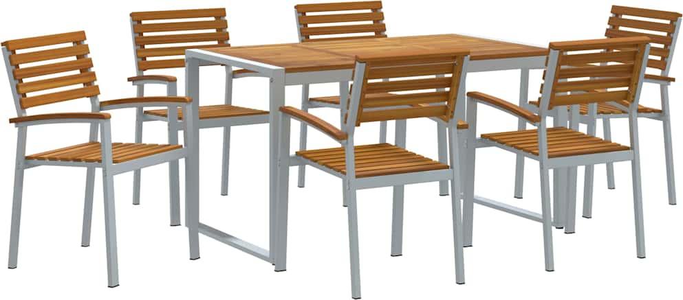 vidaXL Záhradný jedálenský set 7 ks sivý a hnedý akáciový masív