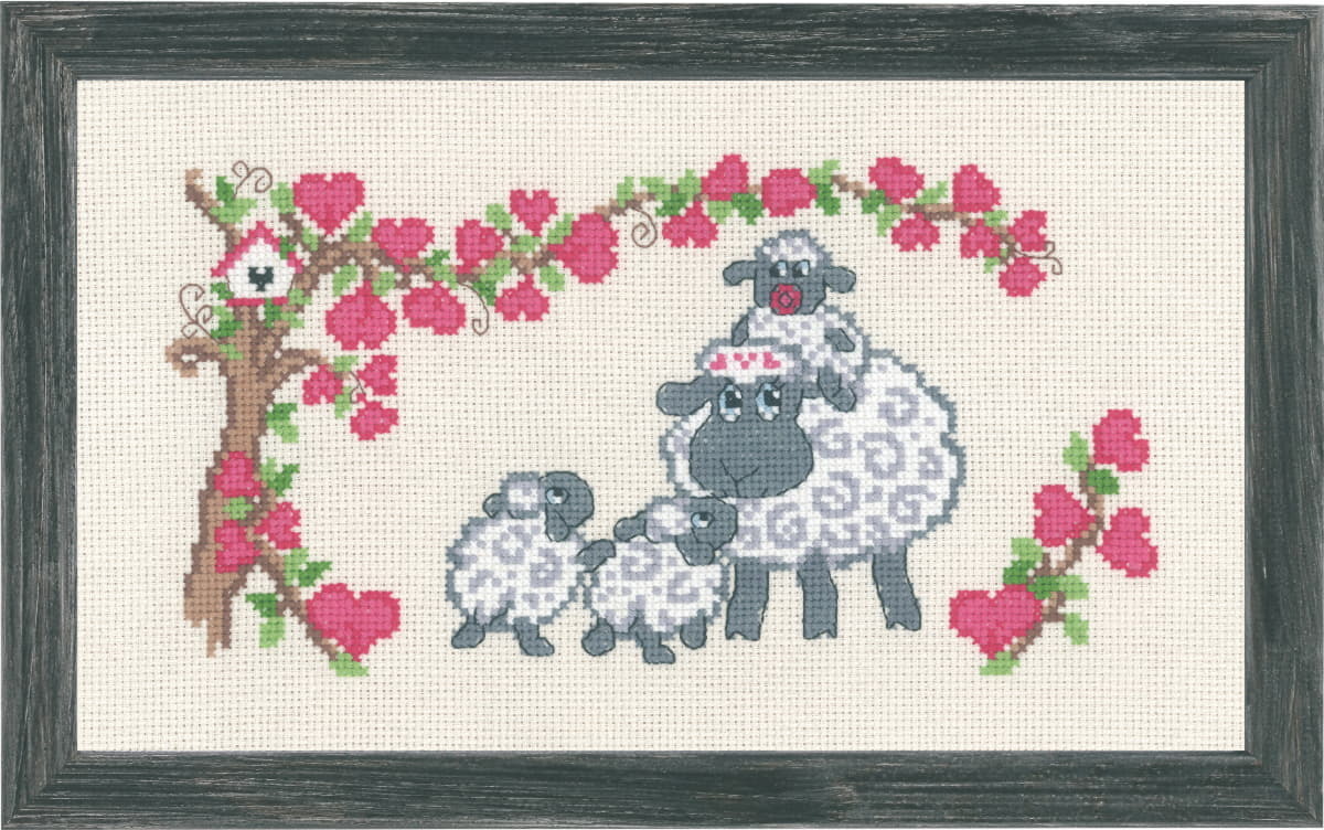 Mango Permin Kreuzstich-Set „Schafsfamilie“, 16 x 28 cm, 92-5347
