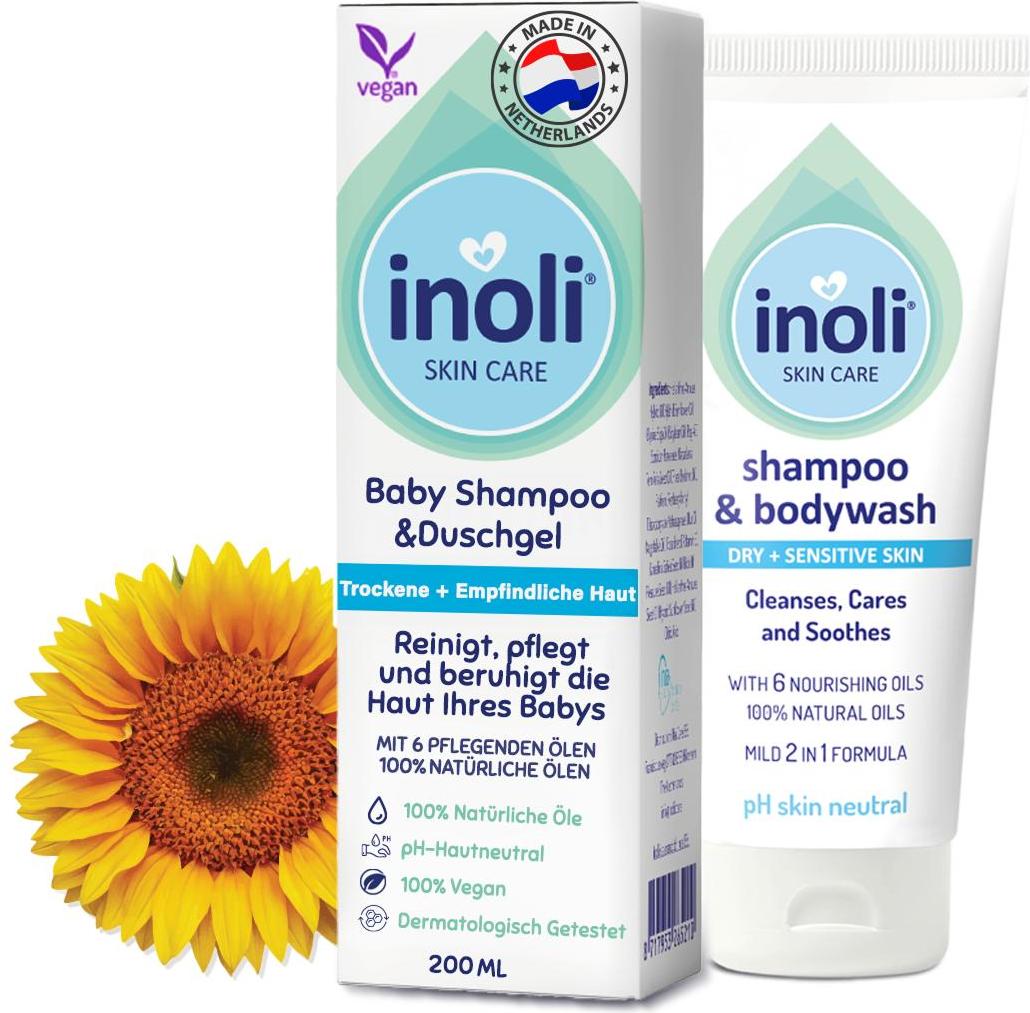 Inoli 2-in-1 Baby Shampoo & Duschgel - pH-hautneutral - 6 natürlichen Ölen - 200 ml