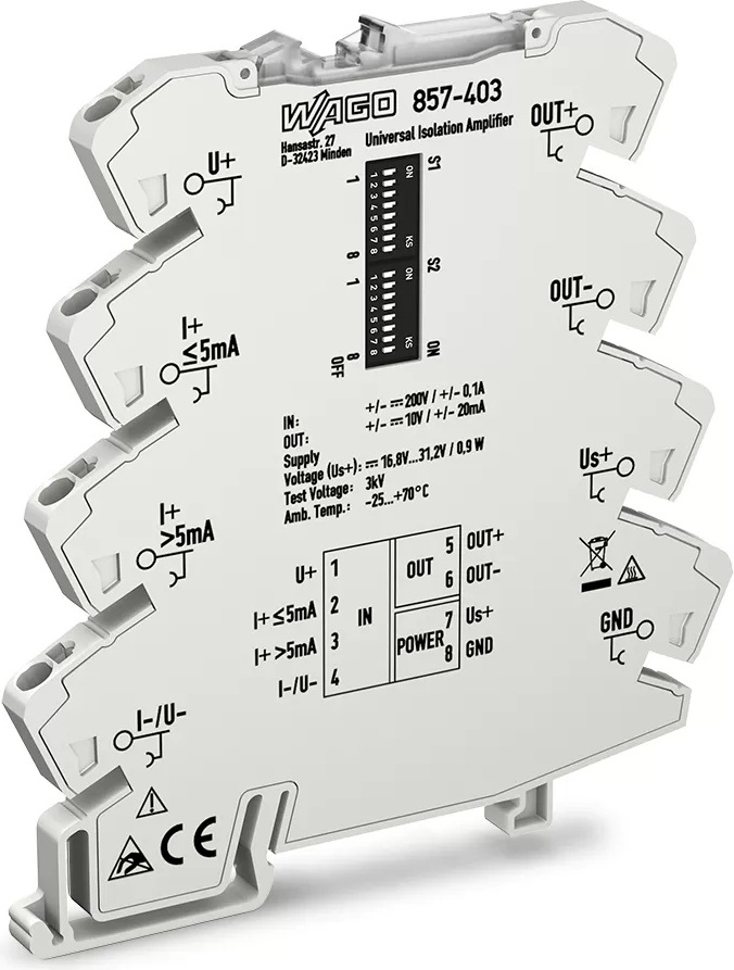 WAGO Trennverstärker;Strom- und Spannungseingangssignal;bipolares Strom- und Spannungsausgangssignal 857-403