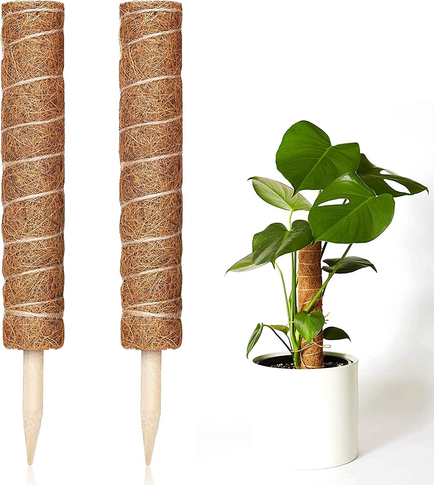 DECDEAL 2 Stück 450mm Kokos Totempfahl Kokosstab Kokosmoos Totempfahl für Hausgarten Kletterpflanzen Kriechpflanzen