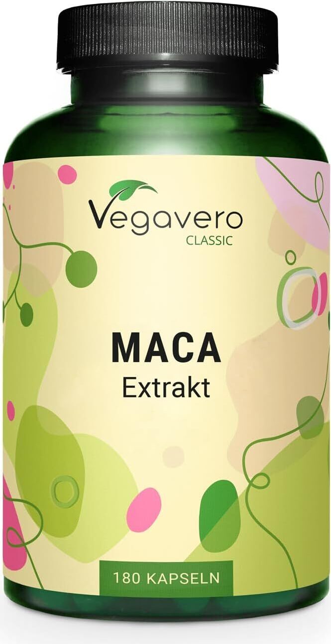 Vegavero Maca Extrakt | 180 Kapseln | hochwertiger Maca-Wurzelextrakt aus Peru | vegan