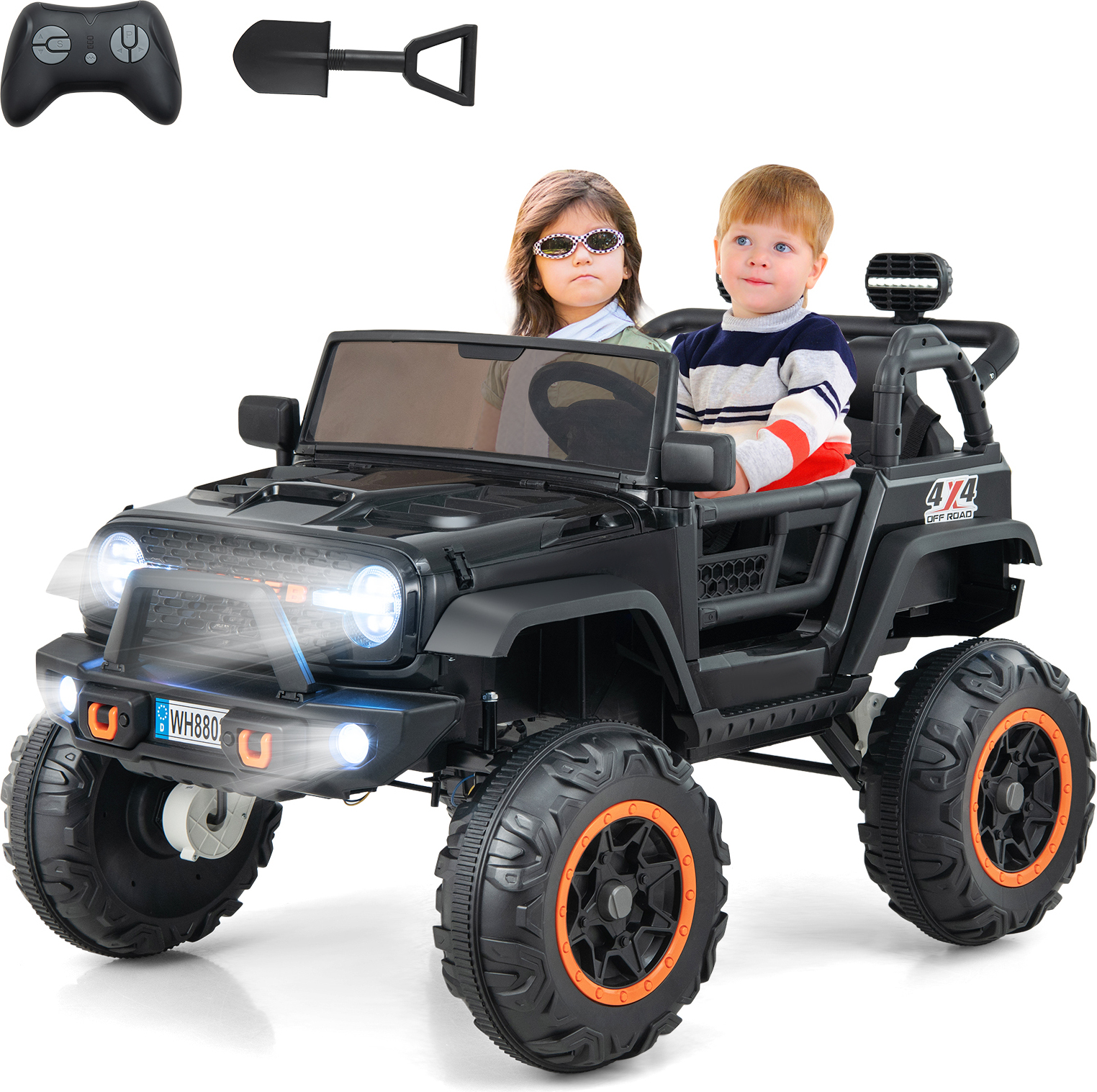 COSTWAY 24V 2-Sitzer Elektroauto für Kinder, Elektrofahrzeug Kinderfahrzeug mit Fernbedienung Schwarz