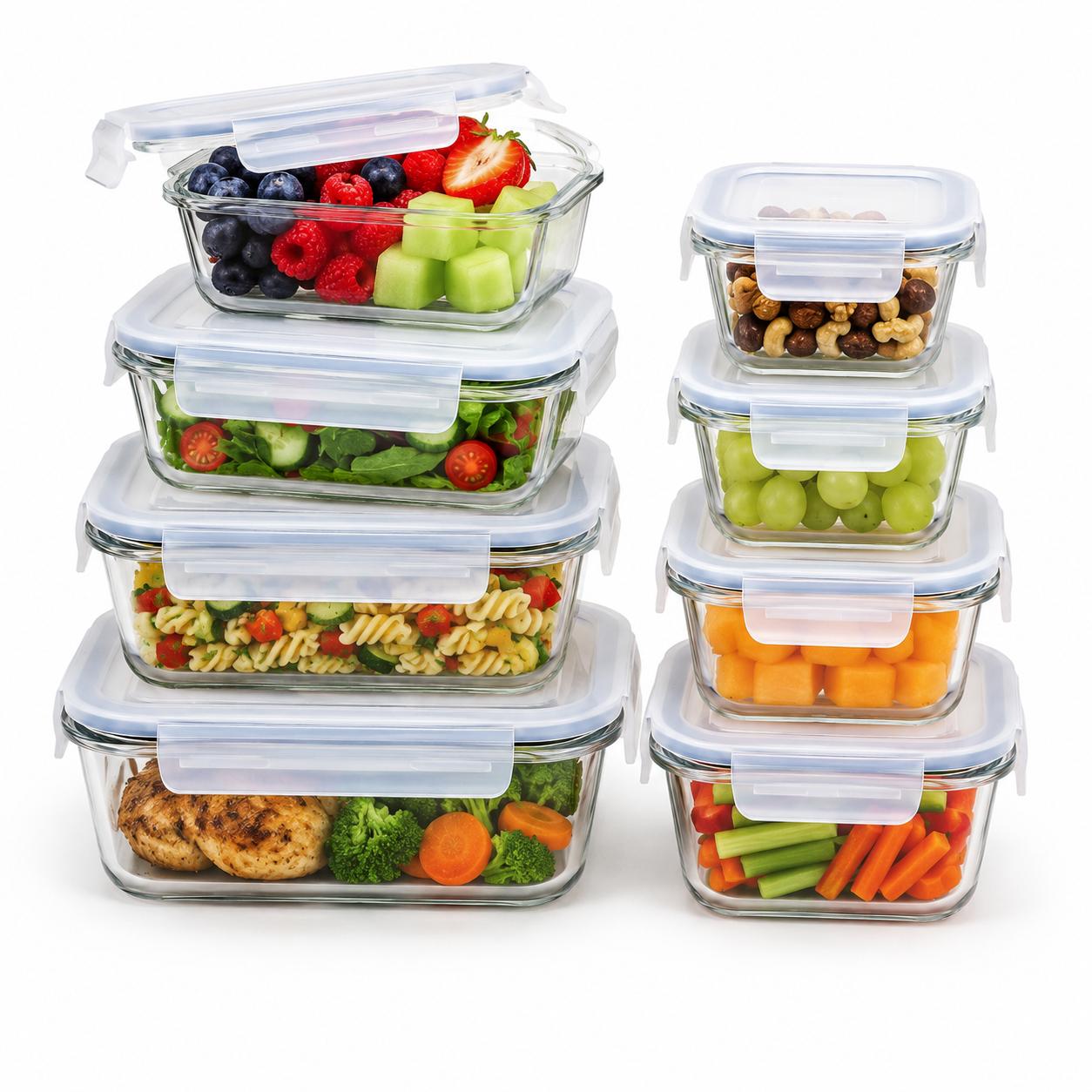 ASATO Glas-Frischhaltedosen 8er Set 150 bis 1040 ml mikrowellengeeignet