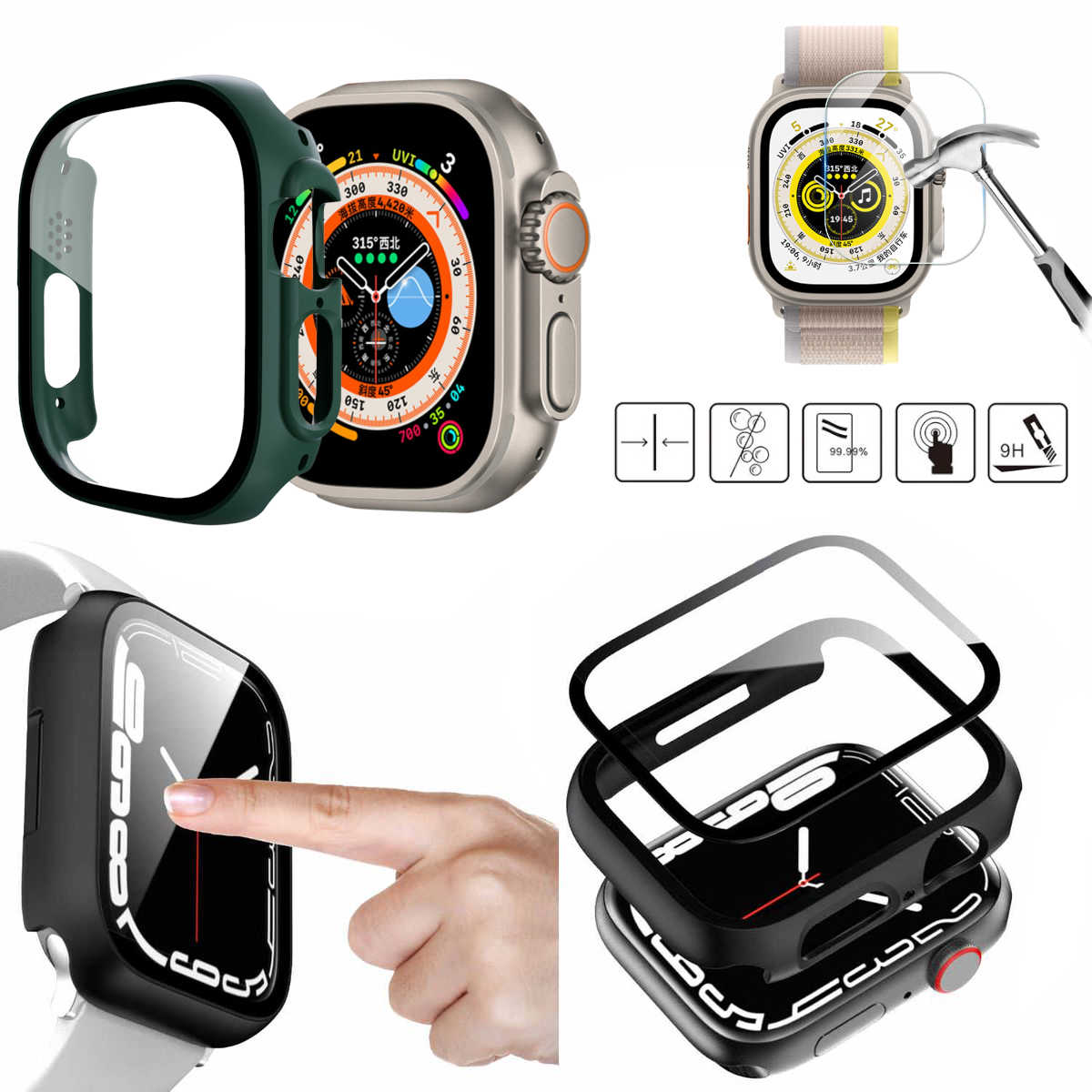 Pre Apple Watch Ultra 1 + 2 49 mm kryt hodiniek + tvrdé sklo H9