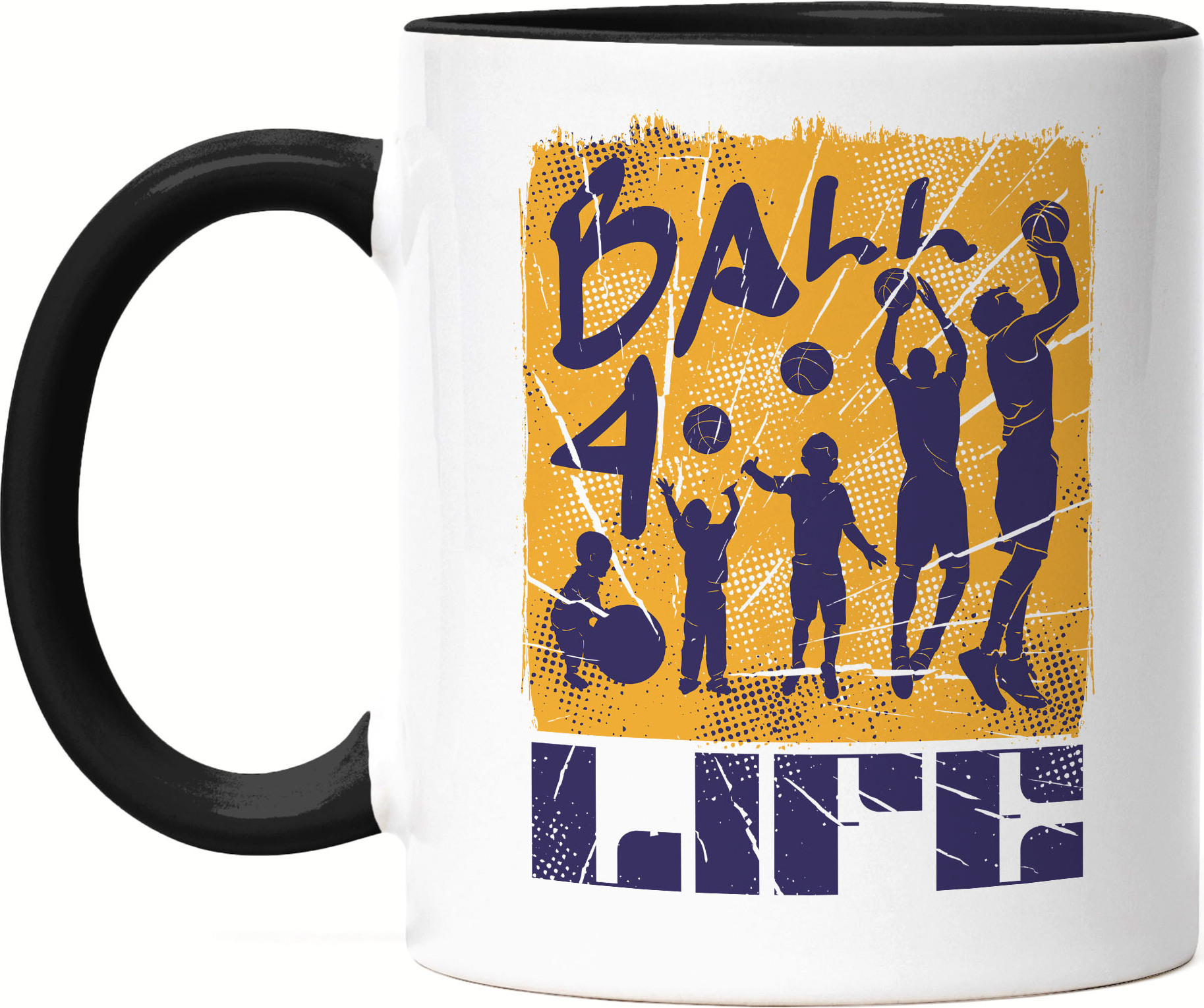 Hey!Print Basketball Tasse Schwarz Leben Sport Spieler Korb Teamsport Gewinner Ballsport Jersey Team Mannschaftssport HP-1791-T-Schwarz