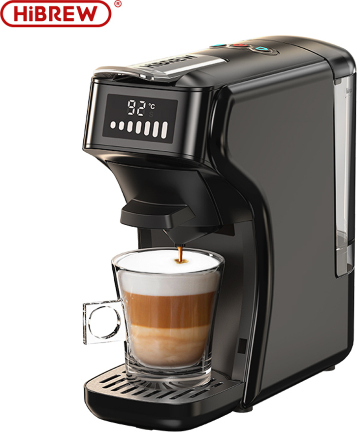 Lixada HiBREW H1B 6-in-1-Pad-Kaffeemaschine, 600 ml Wassertank, 19 Bar Druckextraktion, Kalt-/Heissmodus, LED-Anzeige, fuer Kcup*/Nes*/DG*/Espressopulver, schwarz