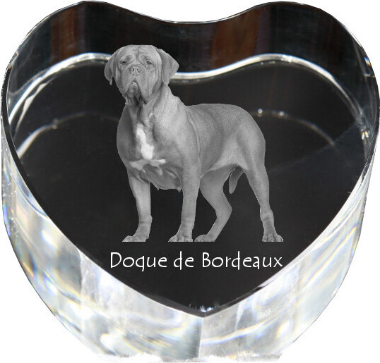 Bordeauxdogge, Dogue de Bordeaux - Hundebild im Kristall, Kristallherz, einzigartiger Bilderrahmen der Marke Art-Dog