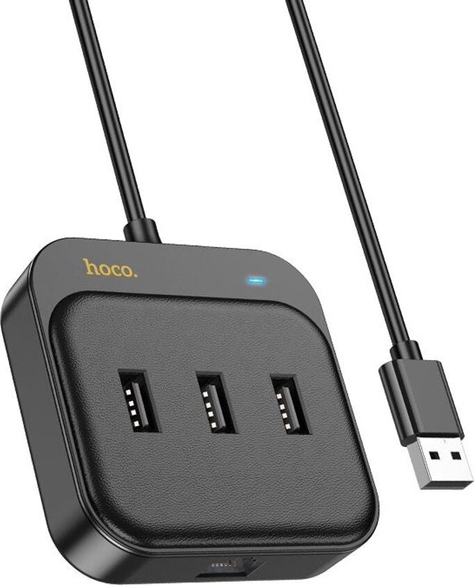 HOCO HUB adaptér 4v1 USB na USB2.0*3+RJ45 100 Mbit/s Ethernet čierny 1,2 m